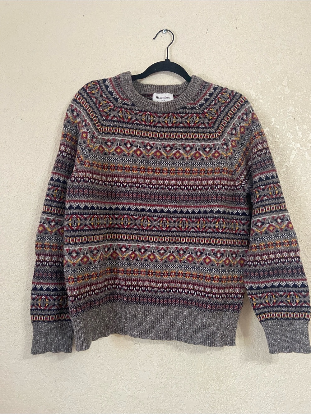 Goodfellow & Co Gray Multicolor Fair Isle Crewneck Sweater